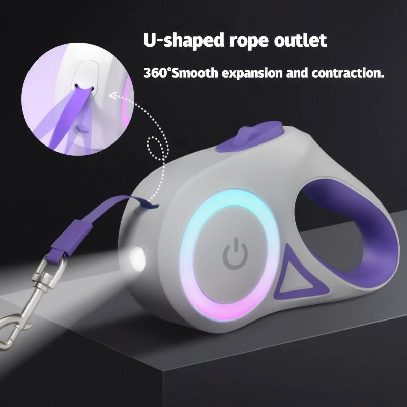 LED Light-Up Retractable Dog Leash — Glowing Safety Leash for Night Walks