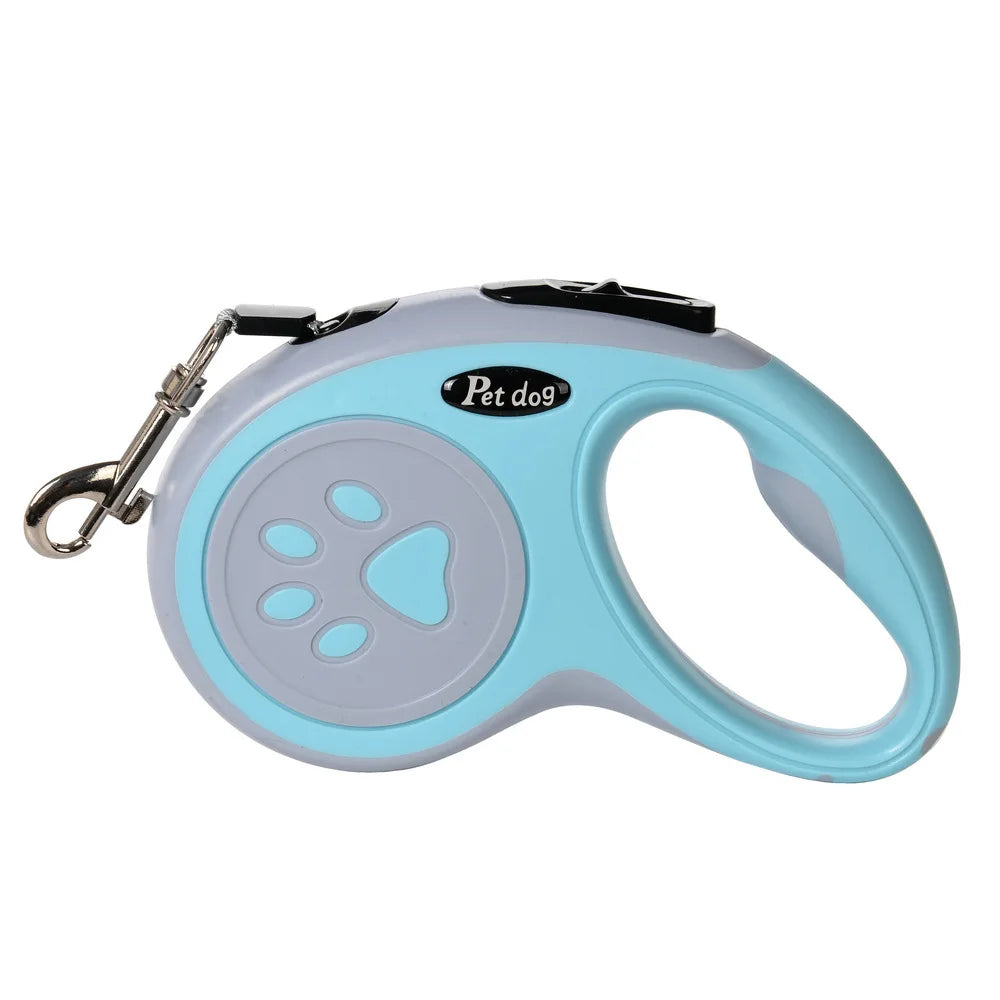 Retractable Dog Leash — Bone & Paw Print Design with Metal Clip