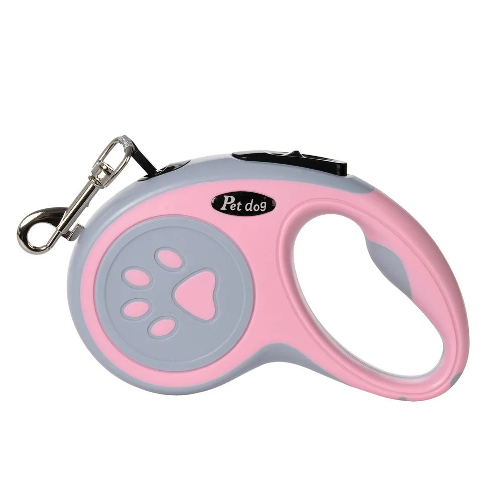 Retractable Dog Leash — Bone & Paw Print Design with Metal Clip