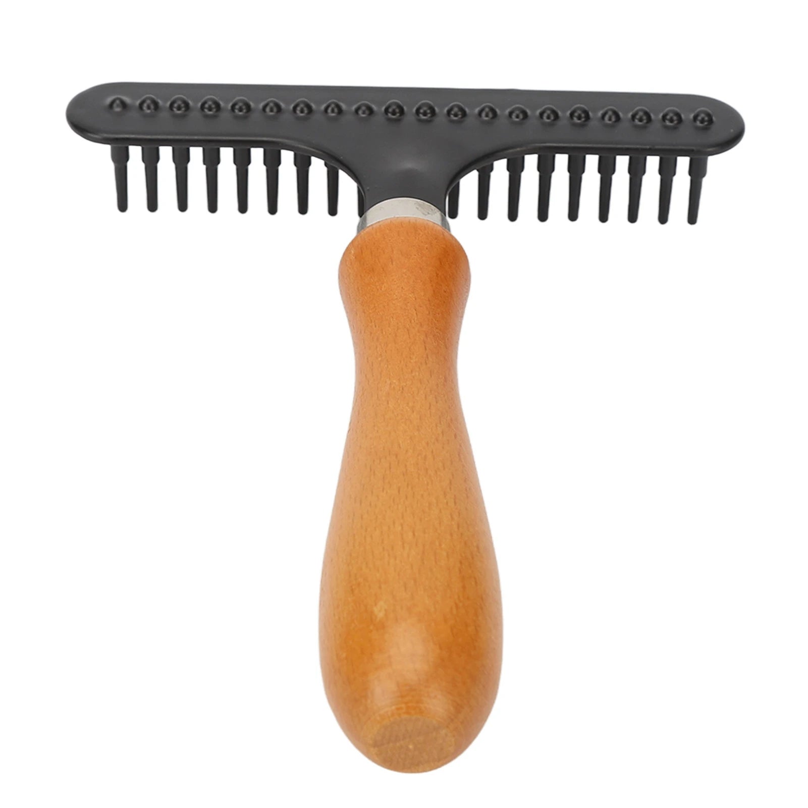 Handheld Deshedding Rake — Wooden Handle Grooming Brush for Cats & Dogs