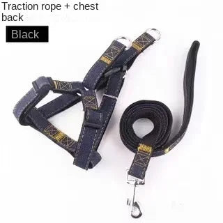 Denim Patch Dog Leash Set — Chest Strap Walking Leash, 2 & 3-Piece Sets
