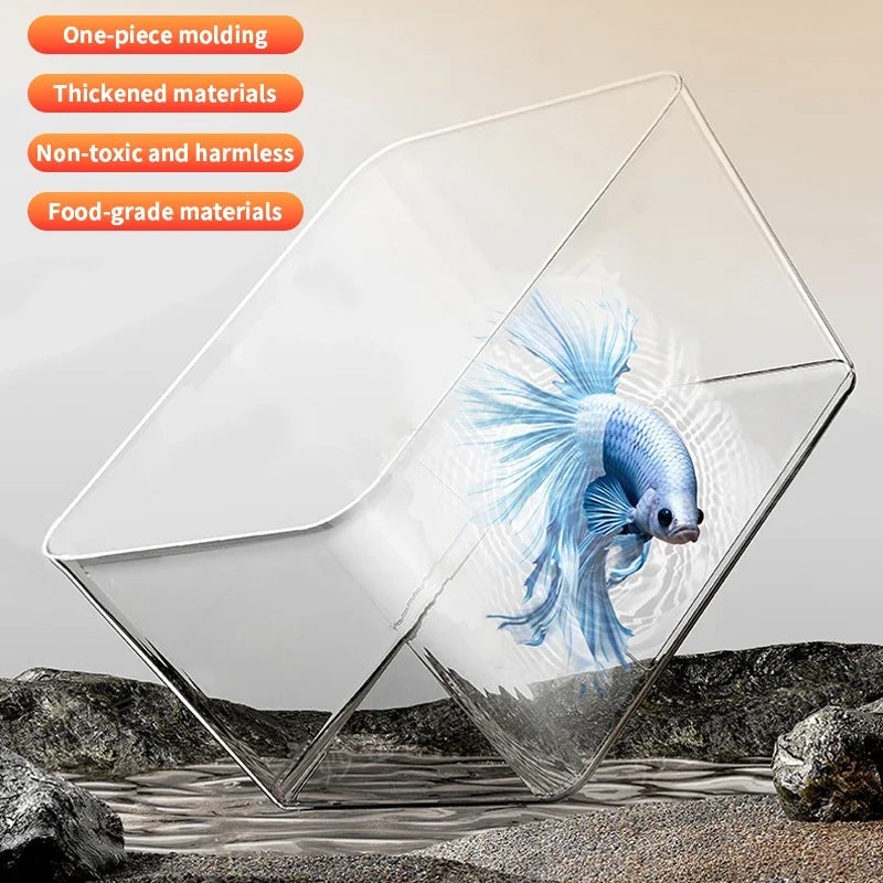 Trapezoidal Fish Tank — Transparent Tabletop Aquarium for Office & Home