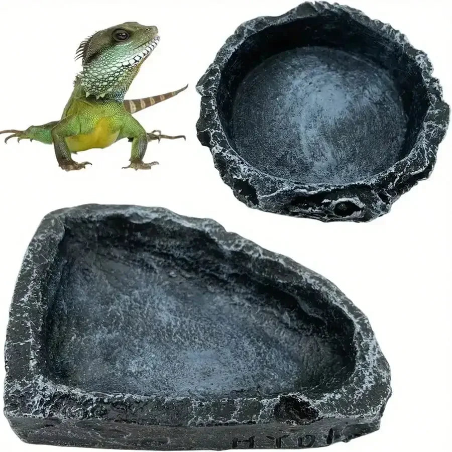 Stone-Look Reptile Bowl — Small Feeding & Water Dish for Bearded Dragons