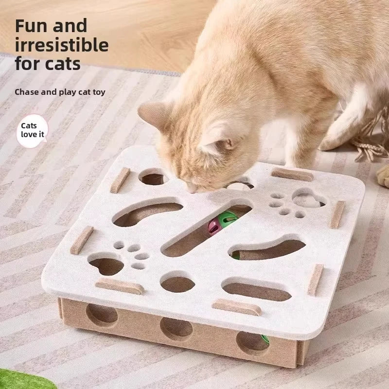 Felt Puzzle Box Cat Toy — Interactive Treat & Ball Game for Indoor Cats