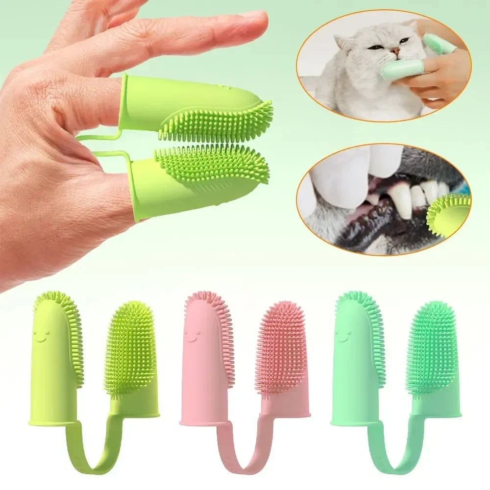 Two-Finger Pet Toothbrush — Silicone Dental Cleaning Tool for Dogs & Cats