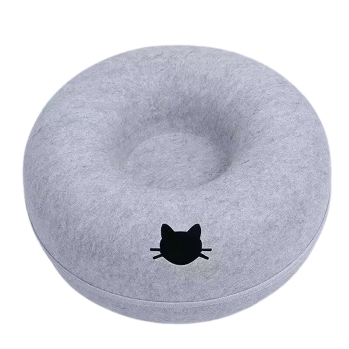 Round Cat Tunnel Bed — Felt Donut Nest with Scratcher Base