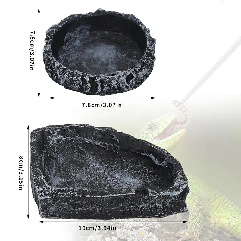 Stone-Texture Reptile Bowl — Food & Water Dish for Bearded Dragons
