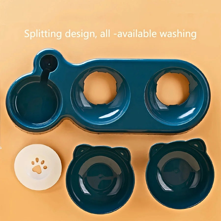 3-in-1 Tilted Cat Bowl Set — Food & Water Bowl with Gravity Bottle